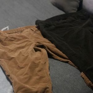 UNIQLO corduroy jeggingq In tan and emerald green